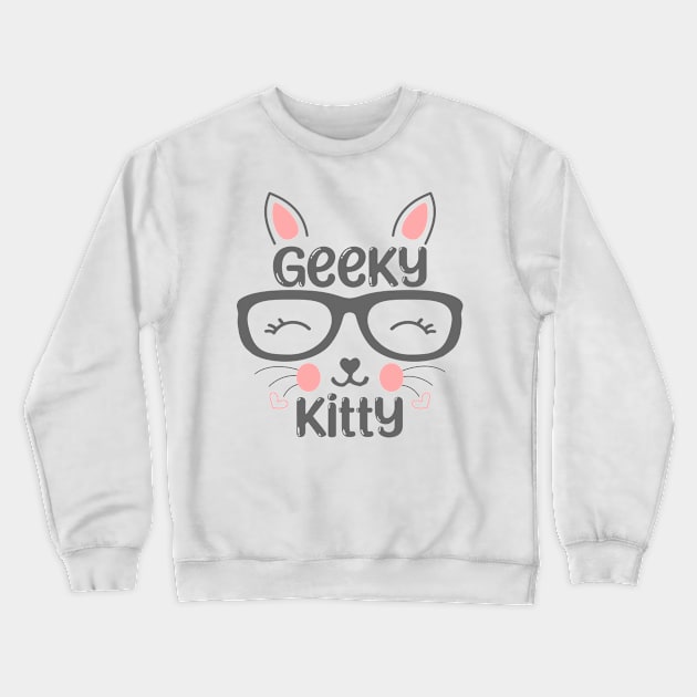 Geeky Kitty Crewneck Sweatshirt by Mitalie